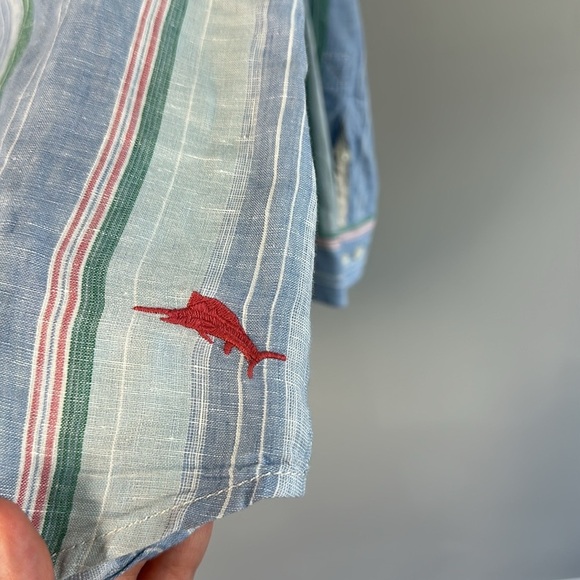 Tommy Bahama Men’s Break Line 100% Linen Striped Button Down Shirt Large Beachy - Picture 7 of 14